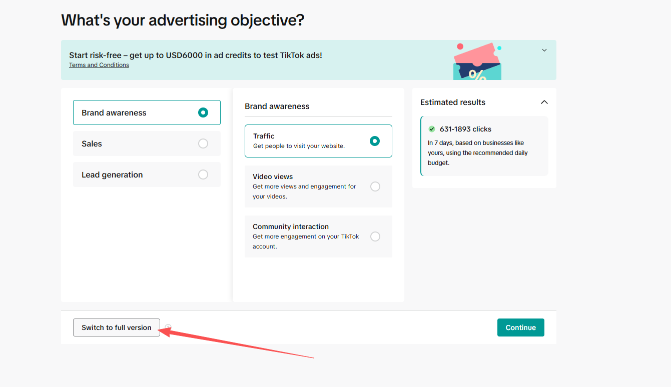 Switch to the full campaign creation flow