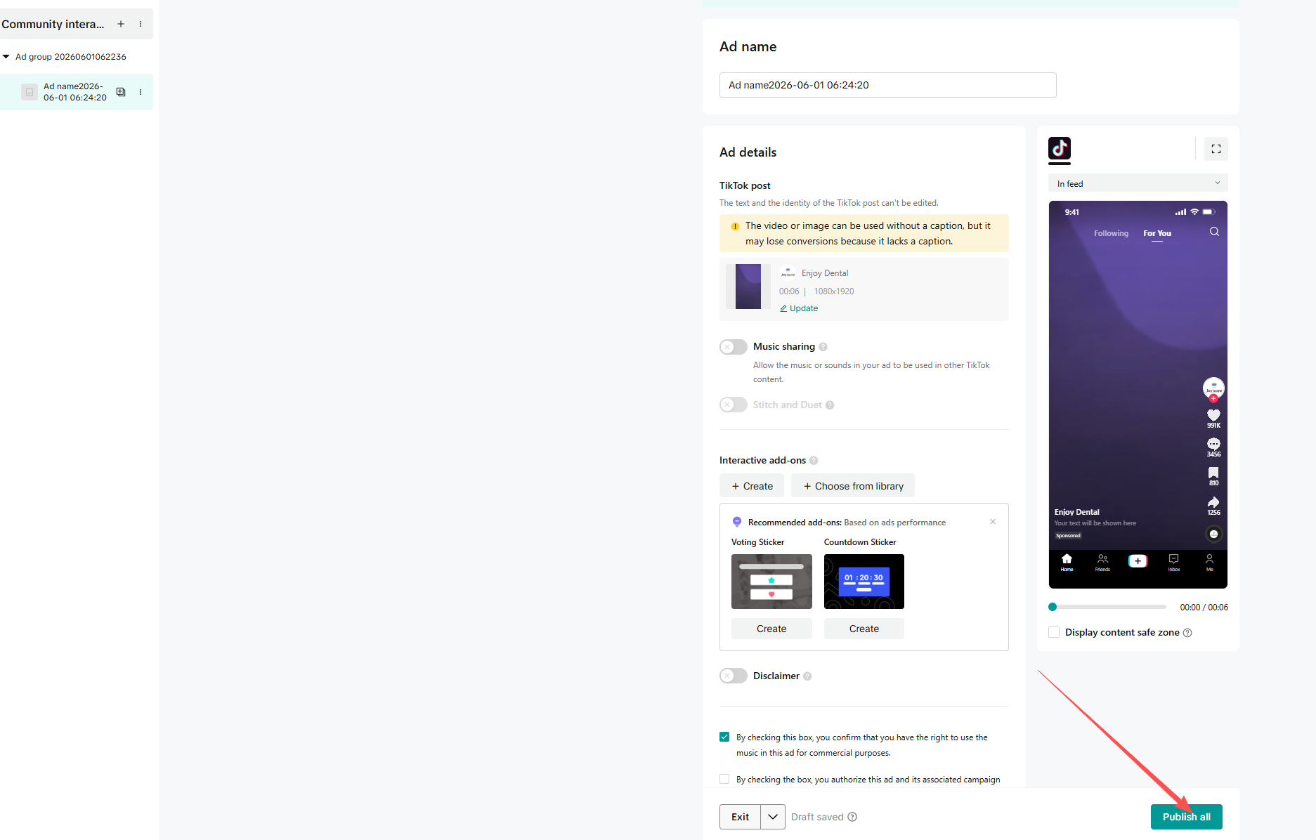 Publish the community interaction ad
