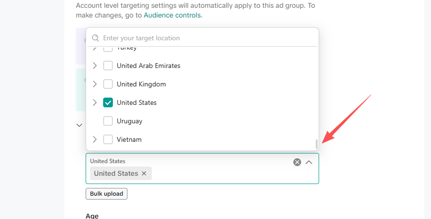 Check available targeting locations after creating a new ad