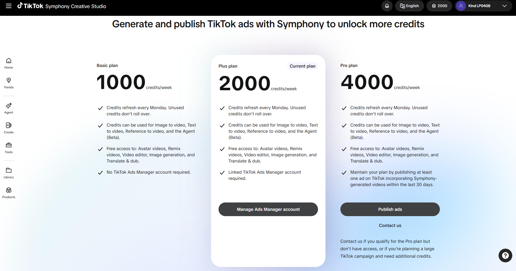 TikTok Symphony Credit Tiers